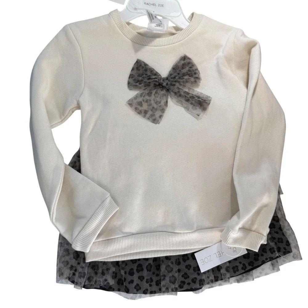 Rachel Zoe Kids Leopard Tutu Skirt‎ Cream Sweatshirt Set Coquette NWT 6X